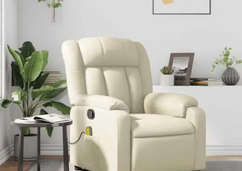 Fotoliu de masaj rabatabil, crem, piele ecologică - 1/5