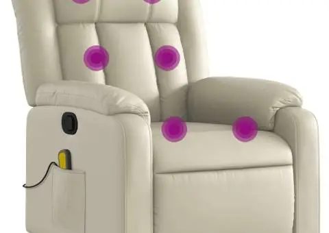 Fotoliu de masaj rabatabil, crem, piele ecologică - 2/5