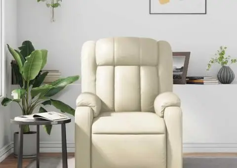 Fotoliu de masaj rabatabil, crem, piele ecologică - 3/5