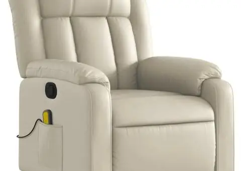 Fotoliu de masaj rabatabil, crem, piele ecologică - 4/5