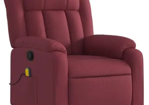 Fotoliu de masaj rabatabil, roșu vin, material textil - 3/5