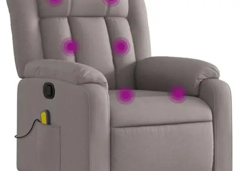 Fotoliu de masaj rabatabil, gri taupe, material textil - 2/5