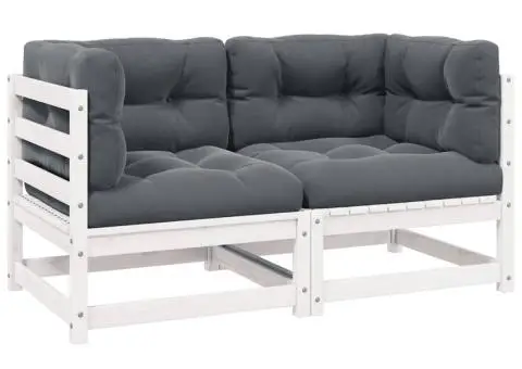 Canapea de grădină cu 2 locuri, cu perne, alb, lemn masiv pin - 1/5