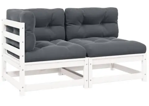 Set mobilier de grădină cu perne, 2 piese, alb, lemn masiv pin - 1/5