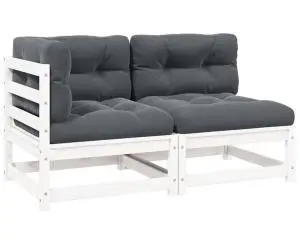 vidaXL Set mobilier de grădină cu perne, 2 piese, alb, lemn masiv pin