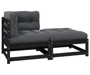 vidaXL Set mobilier de grădină cu perne, 2 piese, negru, lemn de pin