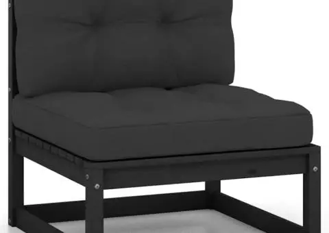 Set mobilier de grădină cu perne, 2 piese, negru, lemn de pin - 2/5