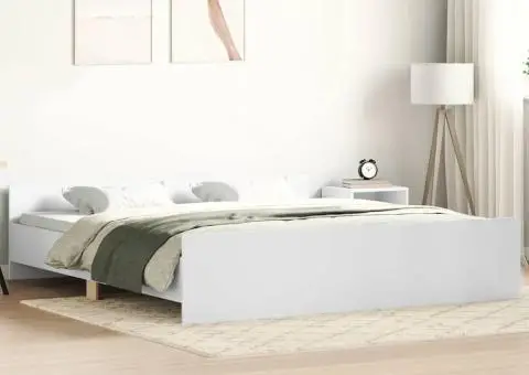 Cadru de pat cu tăblie de cap și picioare, alb, 200x200 cm - 1/5