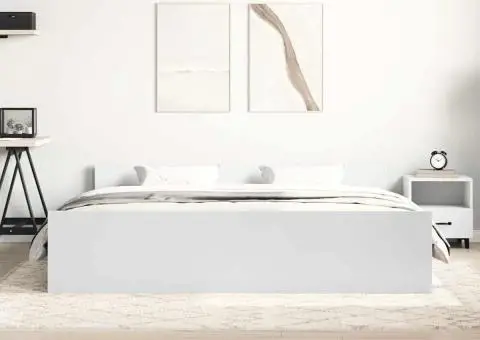 Cadru de pat cu tăblie de cap și picioare, alb, 200x200 cm - 3/5