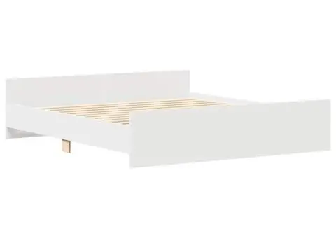 Cadru de pat cu tăblie de cap și picioare, alb, 200x200 cm - 4/5