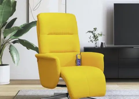 Fotoliu masaj rabatabil, suport picioare, galben deschis textil - 1/5