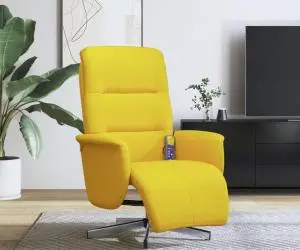 vidaXL Fotoliu masaj rabatabil, suport picioare, galben deschis textil