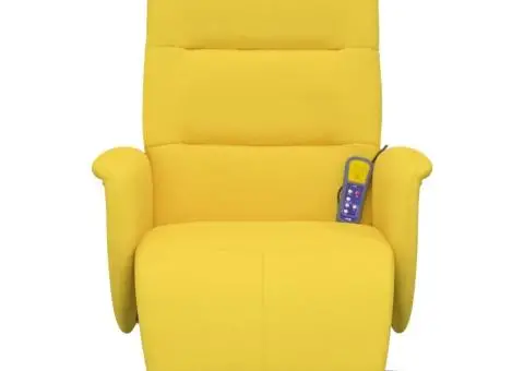 Fotoliu masaj rabatabil, suport picioare, galben deschis textil - 3/5