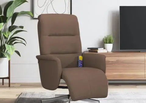 Fotoliu de masaj rabatabil cu suport de picioare, maro, textil - 1/5