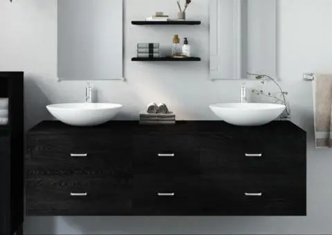 Set mobilier de baie, 5 piese, negru, lemn prelucrat - 1/5