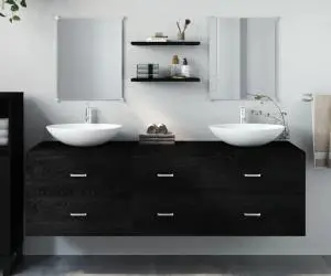 vidaXL Set mobilier de baie, 5 piese, negru, lemn prelucrat