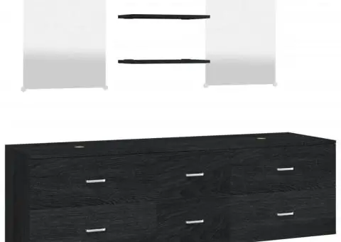 Set mobilier de baie, 5 piese, negru, lemn prelucrat - 2/5