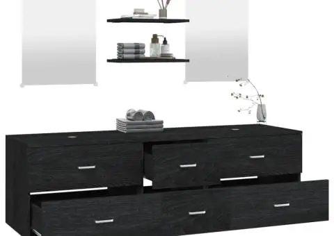 Set mobilier de baie, 5 piese, negru, lemn prelucrat - 3/5