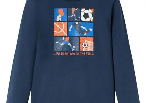 Tricou de copii cu mâneci lungi, bleumarin melanj, 92 - 1/5