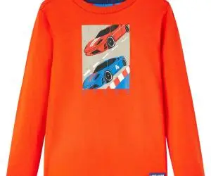 Tricou copii mâneci lungi, portocaliu aprins 128