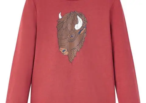 Tricou pentru copii cu mâneci lungi, roșu ars, 116 - 1/5