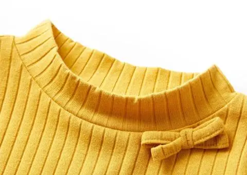 Tricou de copii cu mâneci lungi, tricot cu nervuri, ocru închis, 116 - 3/5