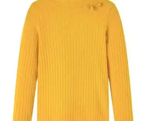 Tricou de copii cu mâneci lungi, tricot cu nervuri, ocru închis, 92