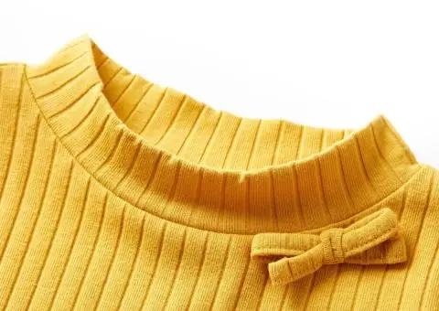 Tricou de copii cu mâneci lungi, tricot cu nervuri, ocru închis, 92 - 3/5