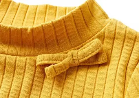 Tricou de copii cu mâneci lungi, tricot cu nervuri, ocru închis, 92 - 4/5