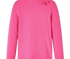 Tricou de copii cu mâneci lungi, tricot cu nervuri, roz aprins, 140