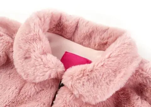 Palton pentru copii din blană artificială, roz, 128 - 3/5