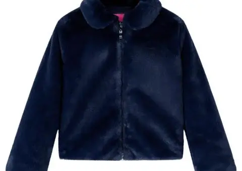 Palton pentru copii din blană artificială, bleumarin, 128 - 1/5