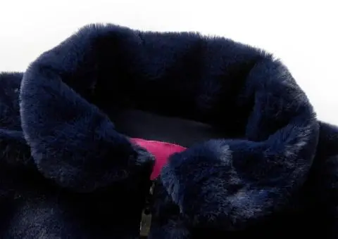 Palton pentru copii din blană artificială, bleumarin, 128 - 3/5