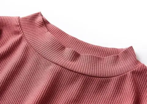 Tricou de copii cu mâneci lungi, guler tunică, roșu ars, 116 - 3/5