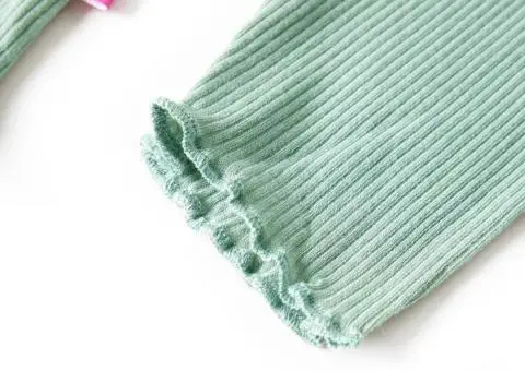 Tricou de copii cu mâneci lungi, guler tunică, verde mentă închis, 92 - 5/5