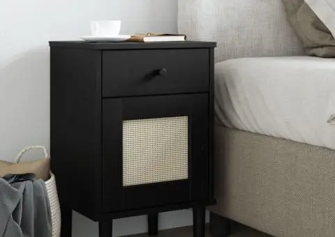 Noptieră SENJA, aspect ratan negru, 40x35x65 cm, lemn masiv pin - 1/5