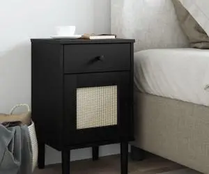 vidaXL Noptieră SENJA, aspect ratan negru, 40x35x65 cm, lemn masiv pin