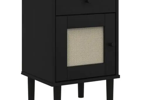 Noptieră SENJA, aspect ratan negru, 40x35x65 cm, lemn masiv pin - 2/5