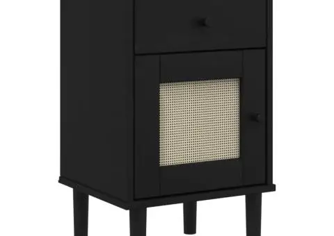 Noptieră SENJA, aspect ratan negru, 40x35x65 cm, lemn masiv pin - 3/5