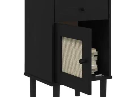Noptieră SENJA, aspect ratan negru, 40x35x65 cm, lemn masiv pin - 4/5