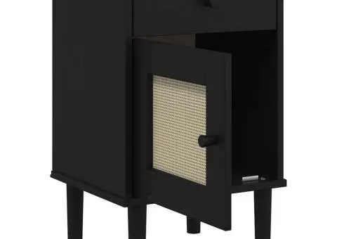 Noptieră SENJA, aspect ratan negru, 40x35x65 cm, lemn masiv pin - 5/5