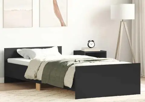 Cadru de pat mic single, negru, 75x190 cm, lemn prelucrat - 1/5