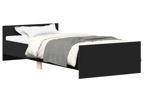 Cadru de pat mic single, negru, 75x190 cm, lemn prelucrat - 2/5