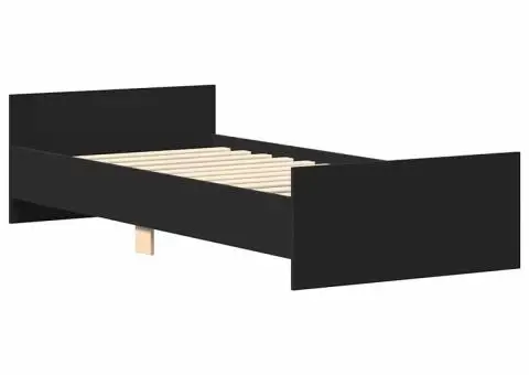 Cadru de pat mic single, negru, 75x190 cm, lemn prelucrat - 4/5