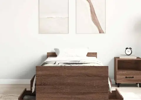 Cadru de pat cu tăblie la cap/picioare, stejar maro, 75x190 cm - 3/5