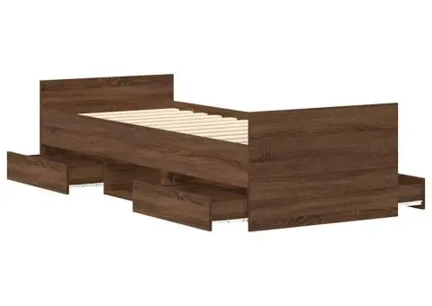 Cadru de pat cu tăblie la cap/picioare, stejar maro, 75x190 cm - 5/5