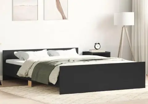 Cadru pat cu tăblie de cap/picioare, negru, 135x190 cm - 1/5