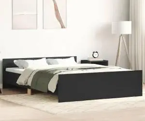 vidaXL Cadru pat cu tăblie de cap/picioare, negru, 135x190 cm