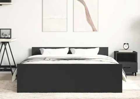 Cadru pat cu tăblie de cap/picioare, negru, 135x190 cm - 4/5