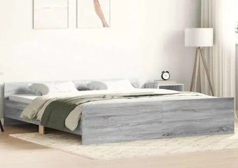 Cadru de pat cu tăblie la cap/picioare, gri sonoma, 200x200 cm - 1/5